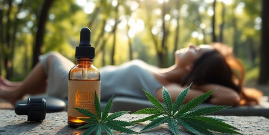 Person entspannt in der Natur mit CBD-Öl.