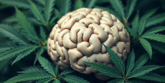 Gesunder menschlicher Gehirn mit Cannabisblättern.