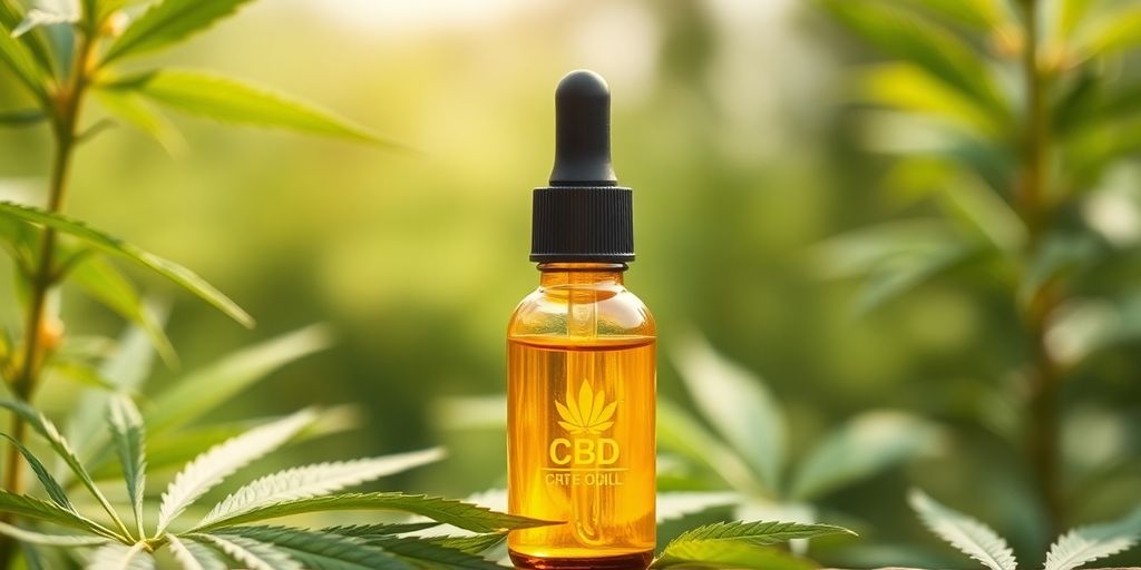 Hanfblätter und CBD-Öl in einer natürlichen Umgebung.