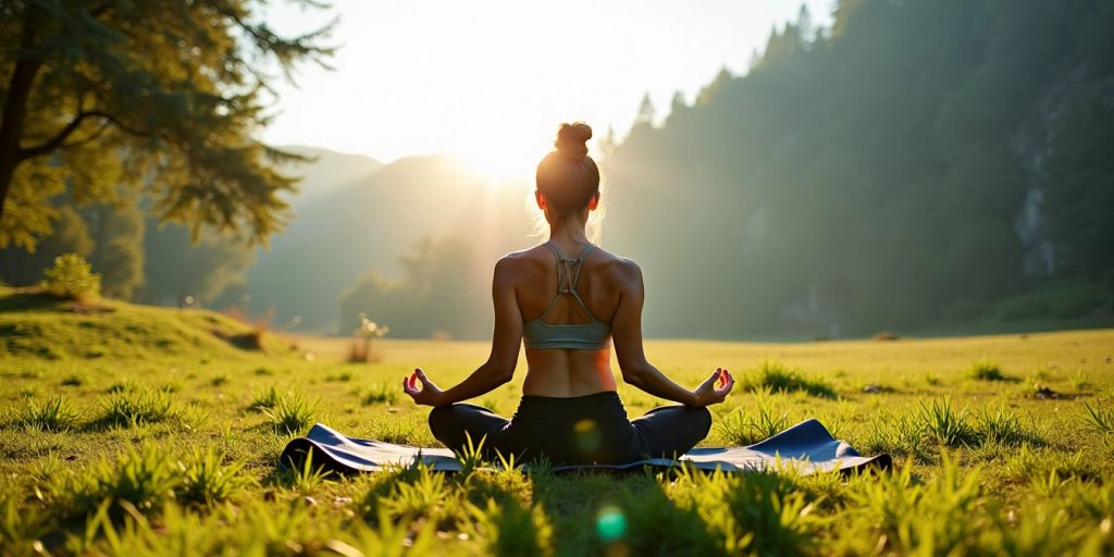 Person macht Yoga auf einer Wiese