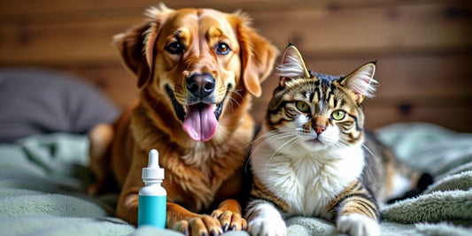 Glücklicher Hund und entspannte Katze mit CBD-Öl